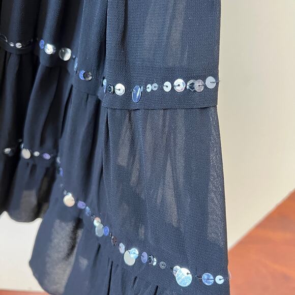 Vintage Black Velvet Tiered Sequin Maxi Dress Womens Small / Medium Witchy Gypsy - Picture 5 of 11